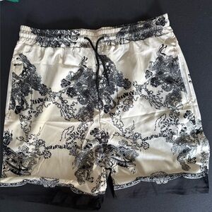 Black & Cream Baroque Print Satin Shorts